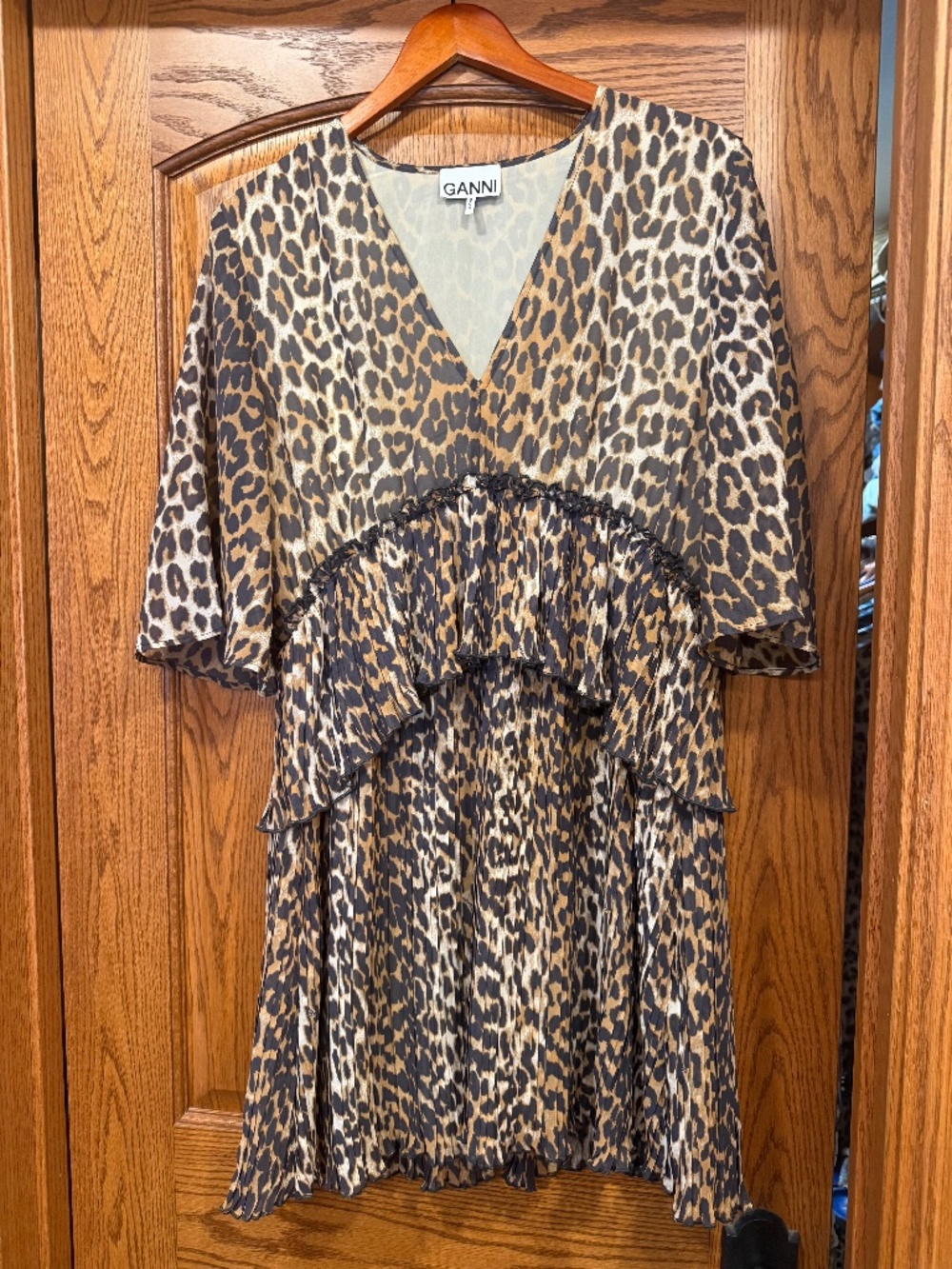 Ganni Leopard Mini Dress with pleating